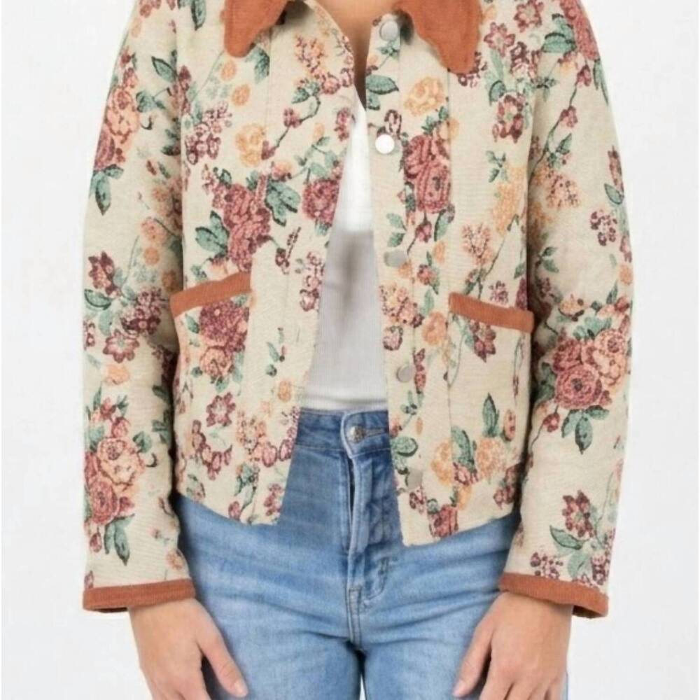 NEW SO ME flora avenue jacket in brown multi